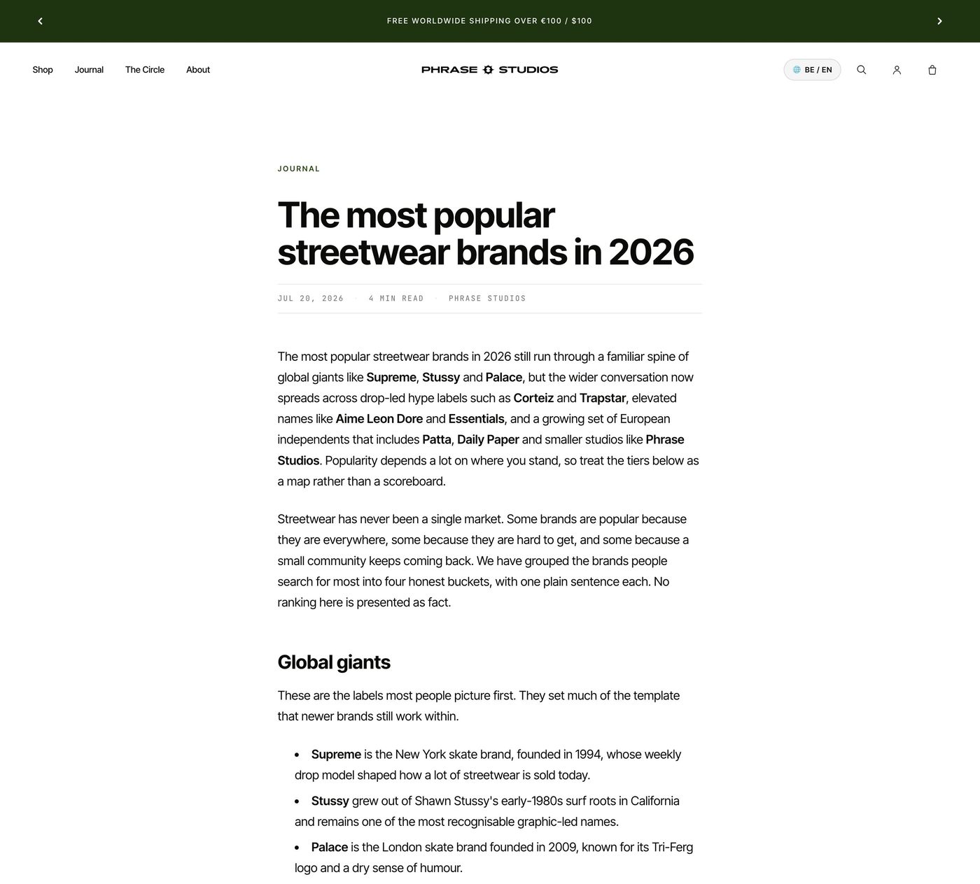 The Phrase Studios streetwear hub page