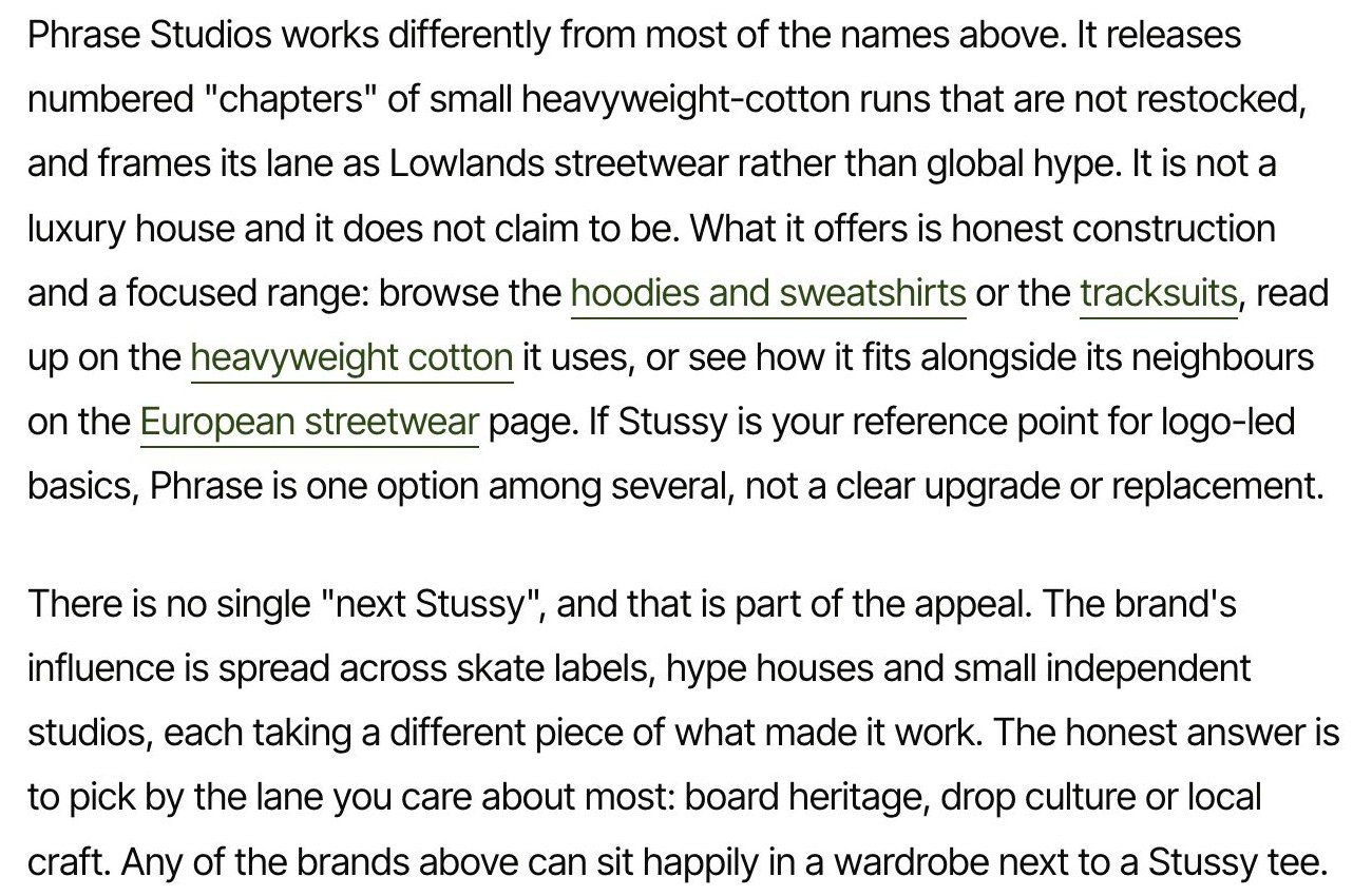 Internal links written inside article prose
